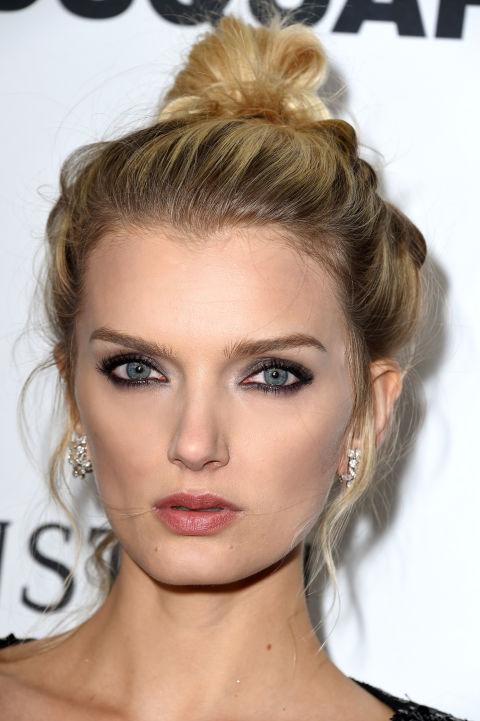 Lily Donaldson goes for smoky eyes and natural lipstick. Photo: vogue.co.uk